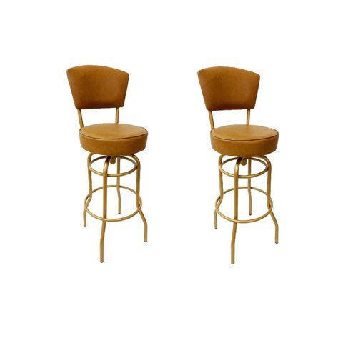 2 Banquetas Bar Bancada Média Altura 65cm Cor Dourado Fosco Giratória Encosto Estofado Assento Cor C