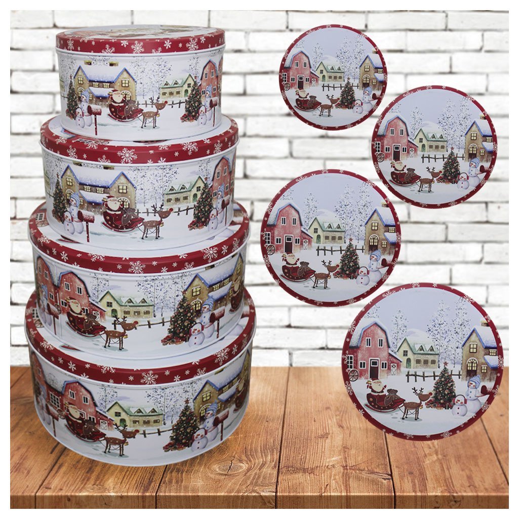 Conjunto De 4 Latas Natalinas Papai Noel Para Doces Chocolates