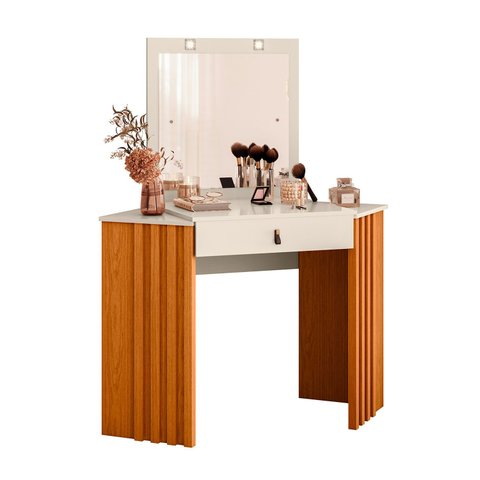 Camarim Glitter com Gaveta e Espelho Cinamomo com Off White - Albatroz
