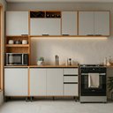 Ver imagem 2 de Cozinha Armario 4 Peças 260 cm Paneleiro Balcao Tampo Ravena Freijo Off Acetinado Poliman