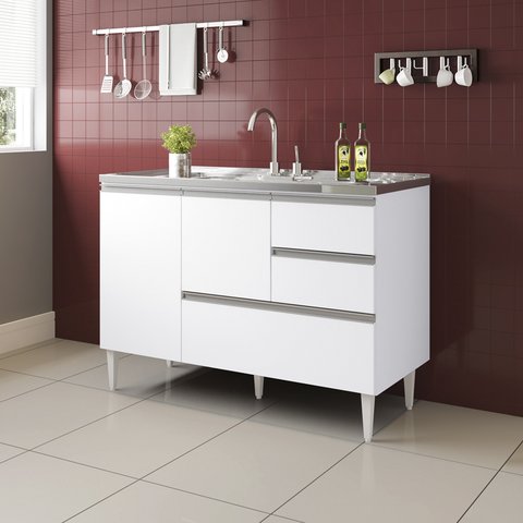 Balcão para Pia de 1,20 Mt Maceió com Gavetão Branco