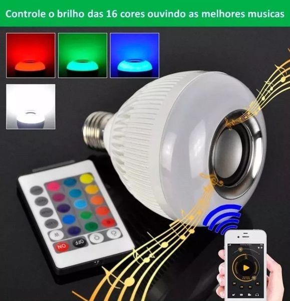 Lâmpada Musical Caixa de Som Bluetooth LED Rgb com Controle - 4