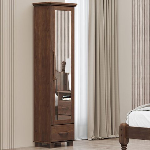 Sapateira Vertical Multiuso com Espelho 1 Porta 1 Gaveta Zahav F06 Café - Lyam Decor