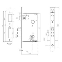 Fechadura Arouca 4310/70TR Rolete 3 Pinos Quadrada Preto Cilindro 7CM - 2