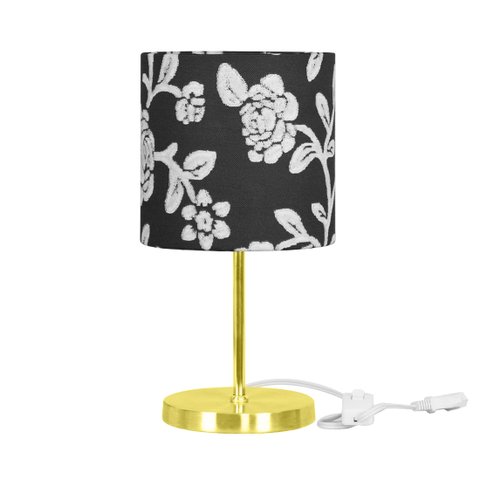 Abajur Eros Cilindrico Floral Prata Com Base Redonda Dourado