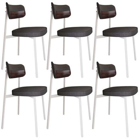 Kit 06 Cadeiras Estofada para Sala de Jantar Astrid Branco C01 Linho Preto Courino Café - Lyam Decor