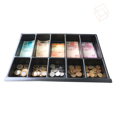 Bandeja Porta Notas e Moedas 40 X 31cm (5 Divisórias)