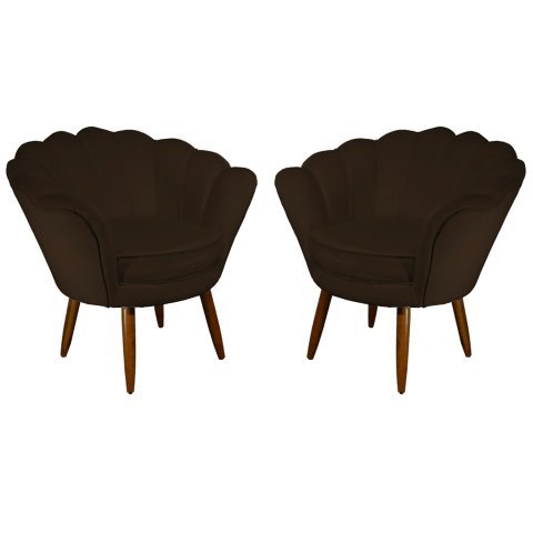 Kit 2 Poltronas Decorativa Pétala Suede Marrom Pés Madeira Mz Decor