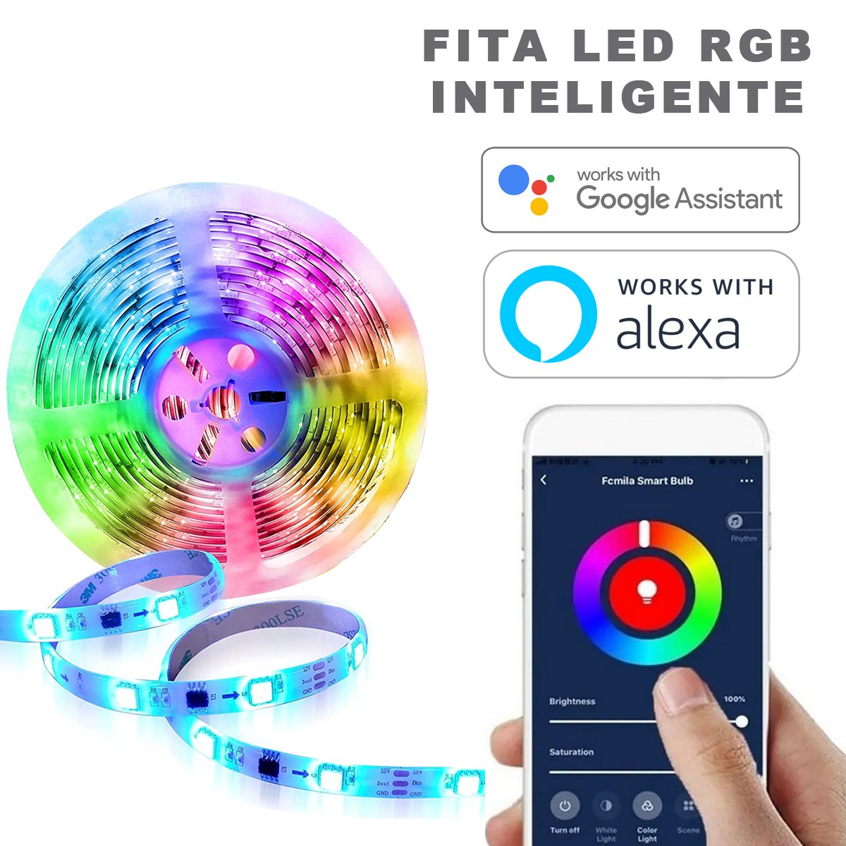 Fita Led RGB Smart Wifi Alexa Google Bivolt 5 Metros Ekaza - 3