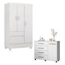 Ver imagem 1 de Cômoda Flora e Guarda Roupa Solteiro Wind Branco Flex - Demóbile
