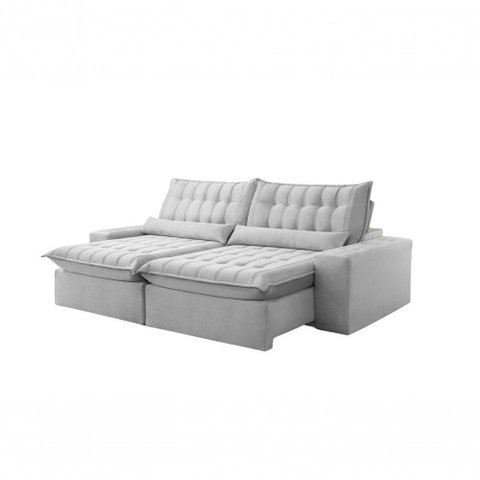 Sofá Petra Retrátil e Reclinável 250cm Espuma D-26 Softy - Prata