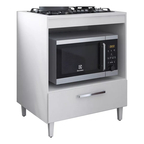 Armário Balcão Branco para Cooktop 04 Bocas com Espaço para Forno