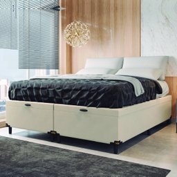 Base Cama Box Baú Solteiro 79x198x41cm Bege Suede Veludo Prince - 2