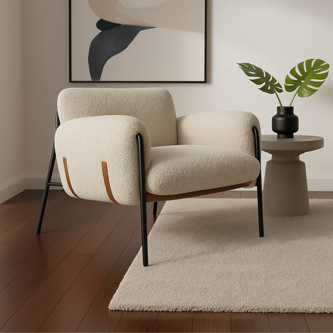 Poltrona Cadeira Decorativa Versátil Serrana-zahav Estofados:bege Boucle Coruro Sinetico