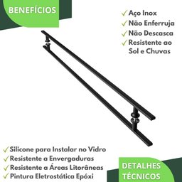 Puxador De Porta Preto Inox Vidro Pivotante 120cm M.S - 3 Puxador De Porta Preto Inox Vidro Pivotante 120cm M.S - 3