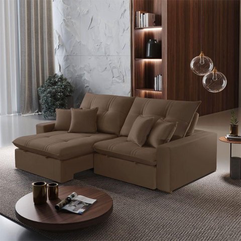 Sofá Império B016 Retrátil e Reclinável 210cm Marrom Veludo