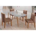 Ver imagem 1 de Conjunto: Mesa Sala Jantar Havana Curvo 120cm + 4 Cadeiras Maldivas Naturale/off White - Corano