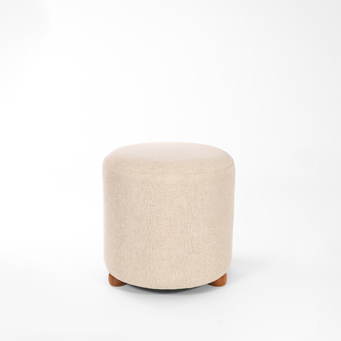 Puff Turim Decorativo Tecido Linho Banqueta Redondo Pés de Madeira