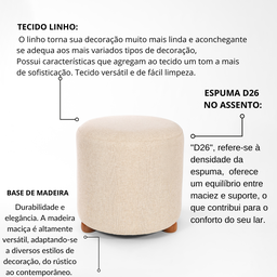Puff Decorativo Moderno Redondo Linho Turim - 4