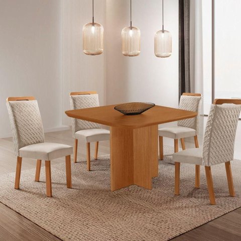 Mesa de Jantar Olimpia 4 Lugares Quadrada MDF 90cm Creme Moderna