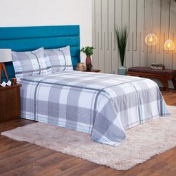 Jogo de Cama Casal Queen 03 Peças Tecido Piquet Xadrez 2,20x2,50m Casa Dona - 4