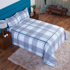 Jogo de Cama Casal Queen 03 Peças Tecido Piquet Xadrez 2,20x2,50m Casa Dona