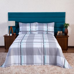 Jogo de Cama Casal Queen 03 Peças Tecido Piquet Xadrez 2,20x2,50m Casa Dona - 2