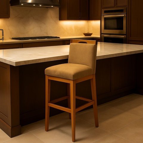 Banqueta Alta Cozinha Gourmet Balcão Estofada Encosto Suede