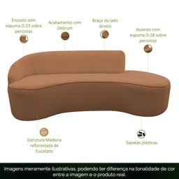 Sofá Curvo 03 Lugares 180cm Braço Direito Eron Bouclê Terracota - CasaePoltrona - 3