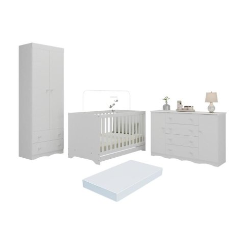 Quarto de Bebê Completo Berço Americano 3 em 1 Colchão Realeza Multimóveis Mp4611 Branco