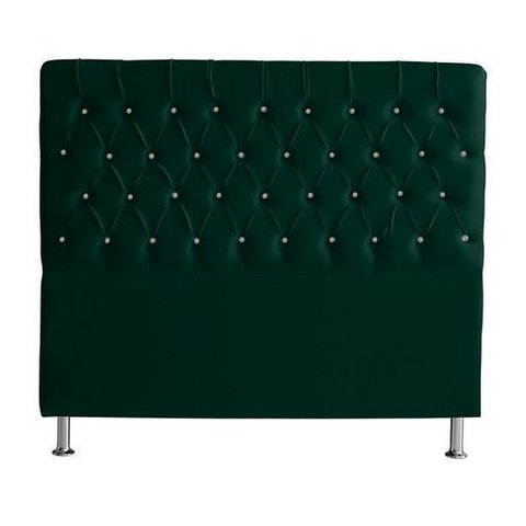 Cabeceira de Cama Box Estrela King 195 Cm Suede Botão Cristal Verde do Lar Móveis e Decoração