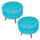 Ver imagem 1 de Kit 2 Puff Decorativo Botonê Yasmin Suede Azul Tiffany Pés Palito