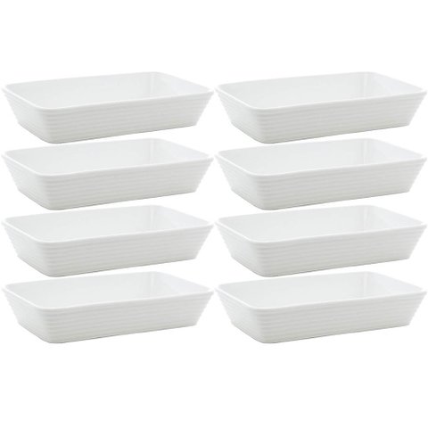8 Travessas Refratárias de Porcelana Branca 29x20x5cm Restaurantes Buffet Línea Lyor Servir