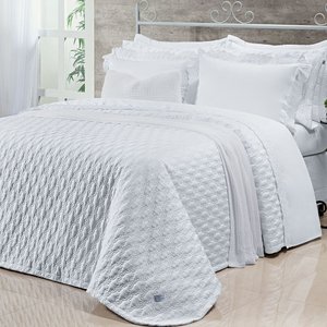 Colcha Queen 3 Peças 100% Algodão Egípcio 400 Fios Venetto:branco