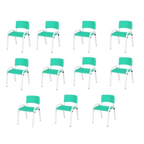 Kit 11 Cadeiras Infantil Iso, Escola, Base Branco- Verde Água