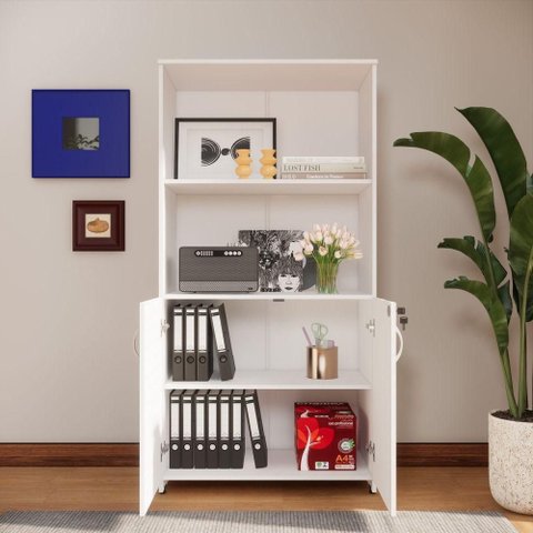 Armário Estante New City 2 Portas MDP 80cm Branco Gebb Work