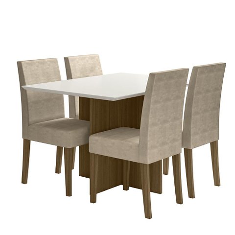 Kit Mesa de Jantar Helo sem Vidro 120x90 com 4 Cadeiras Josi Carvalho/off White/fendi