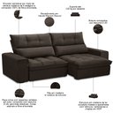 Ver imagem 4 de Sofá Retrátil Reclinável para Sala 3 Lugares 210cm Asaph F04 Veludo Marrom Escuro - Lyam Decor