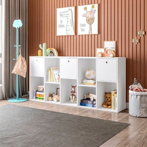 Organizador/Estante para Quarto Infantil com 3 Caixas e 7 Nichos Maia 159X74CMX30CM Branco