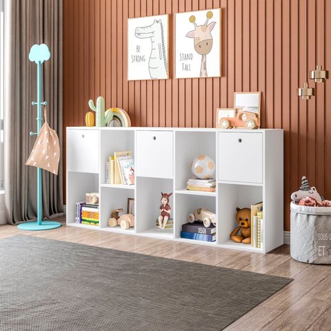 Organizador/Estante para Quarto Infantil com 3 Caixas e 7 Nichos Maia 159x74cmx30cm