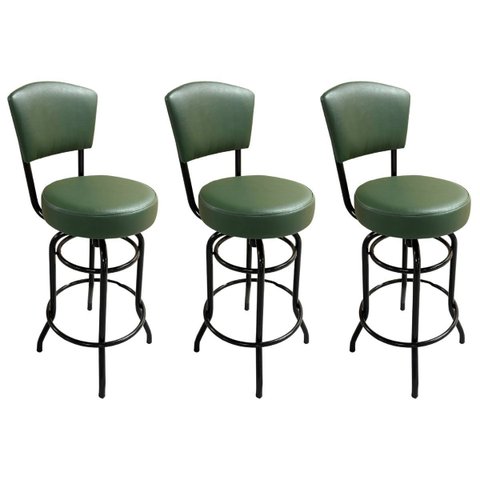Banqueta Bar com Encosto Giratória Altura 65cm Cor Preta Assento Grosso Confortável Cor Verde 3 Unid
