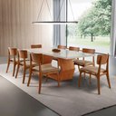 Ver imagem 1 de Sala de Jantar Mesa Ane 220cm Tampo Laqueado com Vidro Canto Moeda e 8 Cadeiras Viena Gold