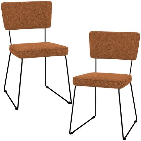 Kit 02 Cadeiras Decorativa Estofada Para Sala De Jantar Base Em Aço Allana L02 Bouclê Terracota -