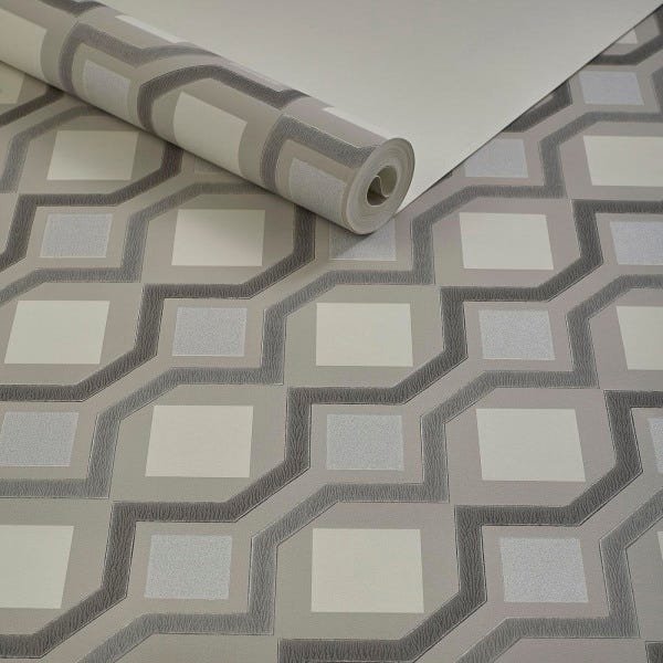 Papel de Parede Importado Vinílico Lavável Geométrico Cinza - 1