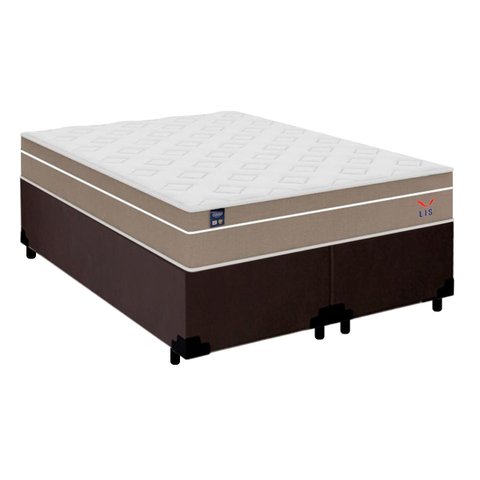 Cama Box Casal Bipartido Suede + Colchão Lis Molas Ensacadas Superpocket Plumatex 138cm – Suporta At