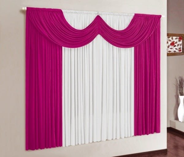 Cortina Paris Pink e Branco  2,00m x 1,70m - Varão Simples - 1