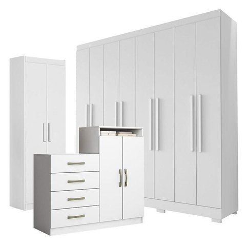 Guarda Roupa Casal Porto 8 Portas 4 Gavetas com Cômoda Sapateira Londres e Armário Multiuso 2