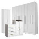 Ver imagem 1 de Guarda Roupa Casal Porto 8 Portas 4 Gavetas com Cômoda Sapateira Londres e Armário Multiuso 2