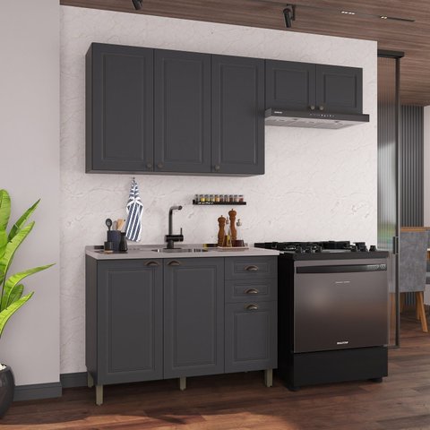 Cozinha Modulada 3 Peças 1 Balcão sem Tampo 2 Aéreos 100% MDF Bari