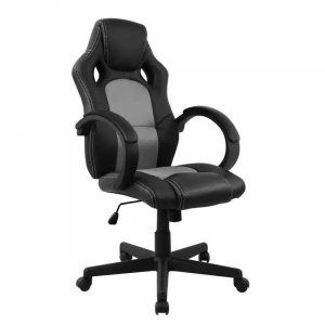Cadeira Gamer em Couro Pu Preta com Cinza Pelegrin Pel-3002